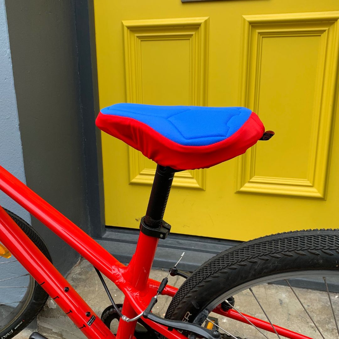 Blue-and-red-kids-padded-bike-seat-cover