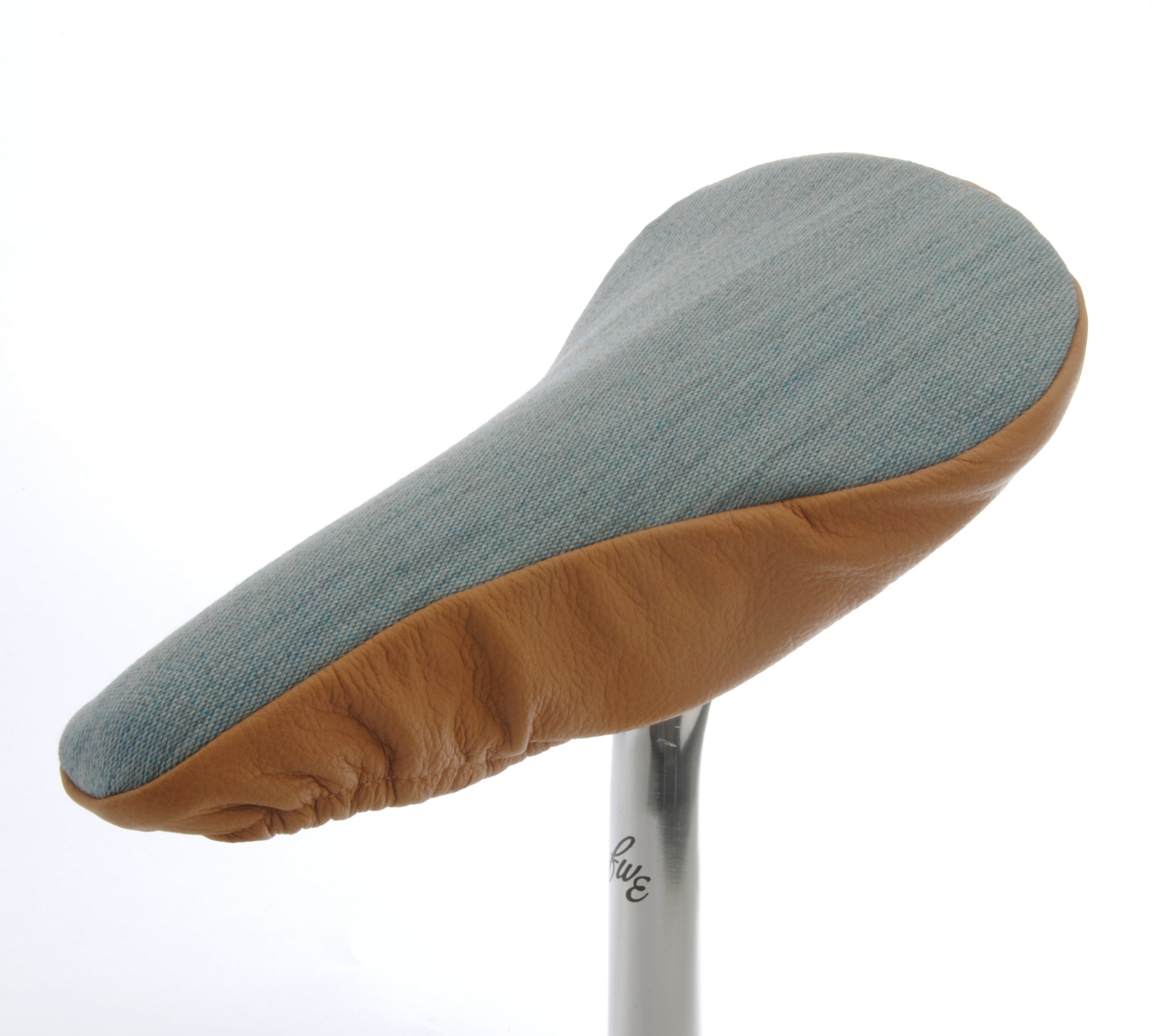 Smooth Blue Saddle Cover - Pale Blue with Beige Leather
